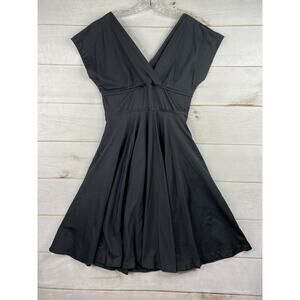 Retrospec'd Dress Sz 10 Black Deep V Stretch Fit & Flare Retro Pinup Vintage